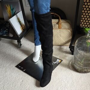Levity Black Stretchy Velvet Knee High Boots